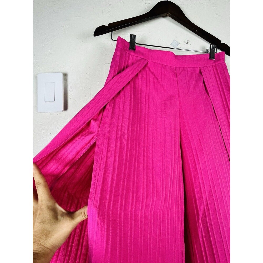 Women’s Hot Pink Pleated Wide Leg Wrap Palazzo Pants Boho Resort L - Picture 6 of 16